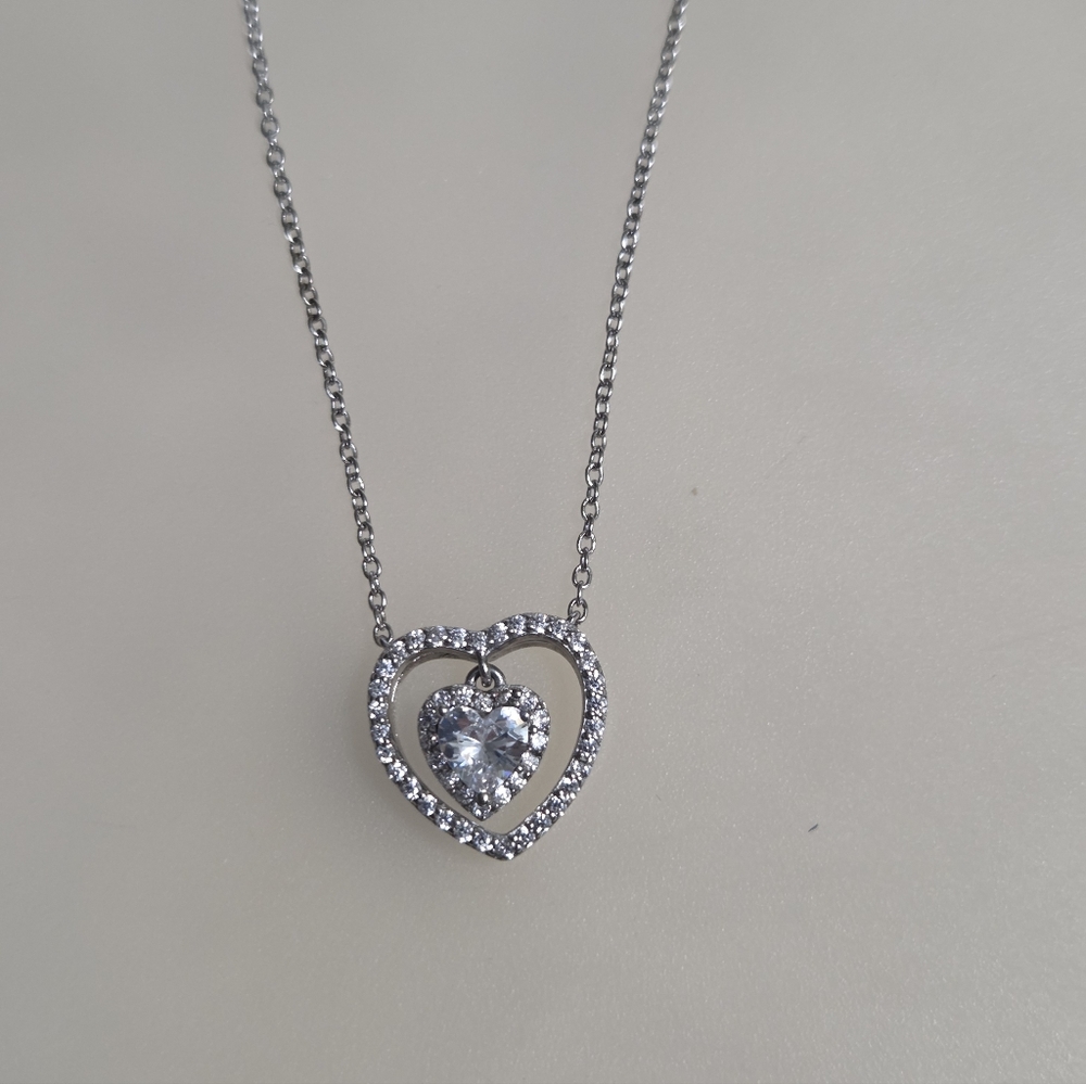 .925 Sterling Silver Crystal Heart Necklace